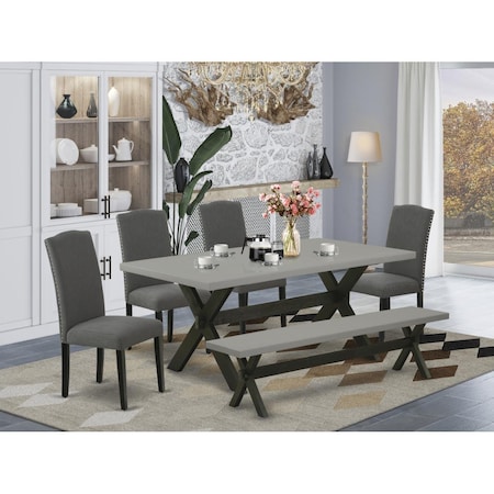 East West Furniture 6 Piece X-Style Small Dining Table Set - Dark Gotham Gray X697EN120-6